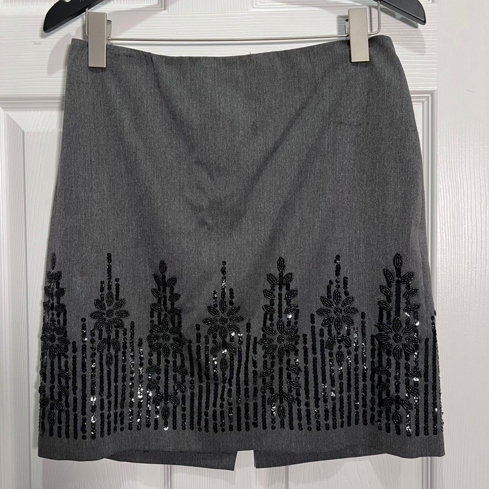 Kelly and Diane Gray Skirt Size 10 Beaded Sequin Embellished Cocktail Party Work